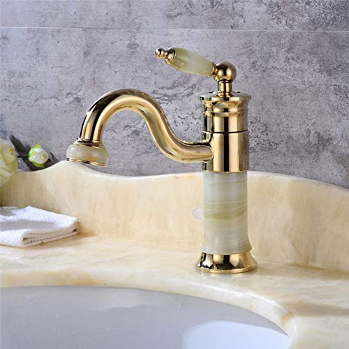 Waschtischarmaturen YHSGY Becken Wasserhahn Goldene Becken Waschbecken Mischbatterie Messing Und Grüne Jade Einhebel Kalt- Und Warmwasserbecken Wasserhahn Wasserhahn