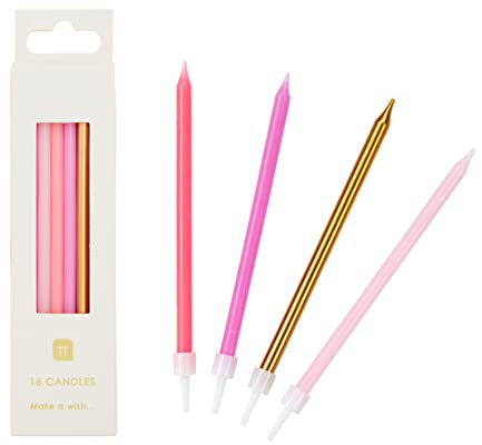 Talking Tables 16 x Birthday Cake Candles Cake Toppers Decoration Rose Gold Pink Pastel 10cm