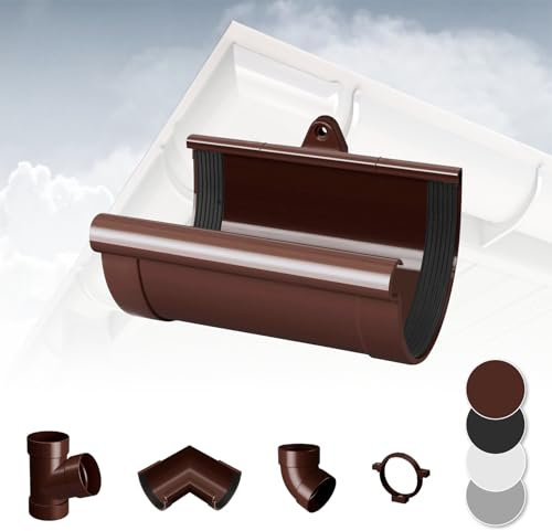 RAINWAY S Regenrinnen System (Rinnenverbindungsschale braun) - PVC-U Kunststoff in 4 Farben, für Dachflächen < 100m² empfohlen, Verbinder Erweiterung