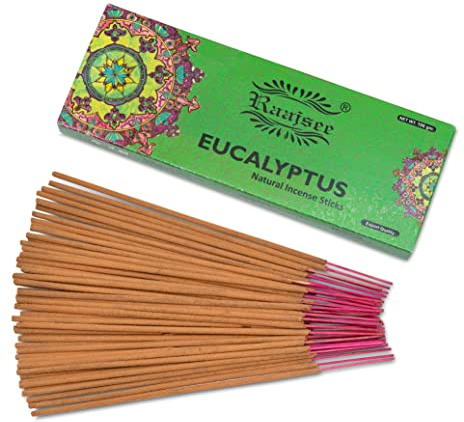 raajsee Incense Sticks Eucalyptus 100 gm Pack-100% Pure Organic Natural Hand Rolled Free from Chemicals-Perfect for Church, Aromatherapy,Relaxation,Meditation,Positivity & Sensual Therapy