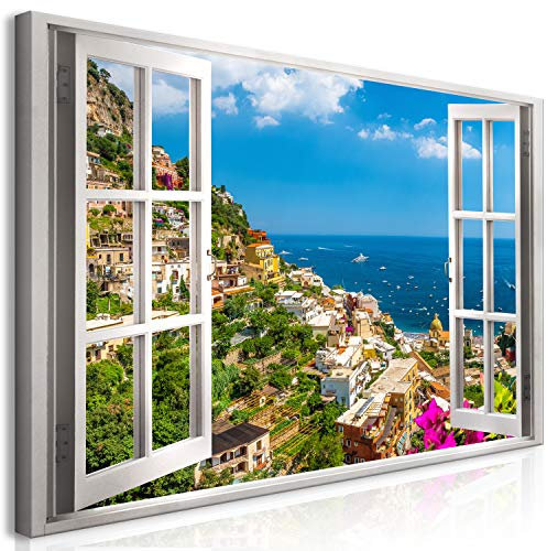 murando Wandbild Mega XXXL FensterblickEinteiliger XXL-Format Kunstdruck zur Selbstmontage Leinwandbilder moderne Bilder DIY Wanddekoration Wohnung Deko Positano Italy