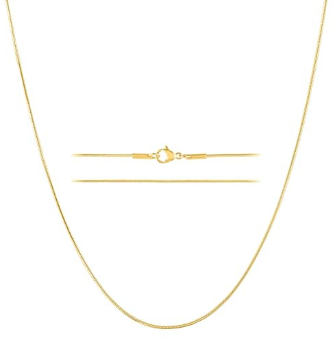 KISPER 24k Gold Snake Chain Necklace – Thin, Dainty, Gold Plated Stainless Steel Jewelry for Women & Men with Lobster Clasp, 28