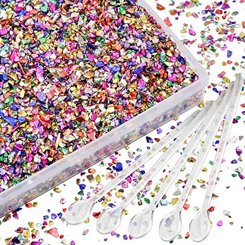 WANDIC Zerkleinertes Glas, 200 g, 2–4 mm, bunt, zerbrochenes Glas, unregelmäßige metallische Späne, Streuseln für Kunstharz, Kunsthandwerk, Nagelkunst, Malerei