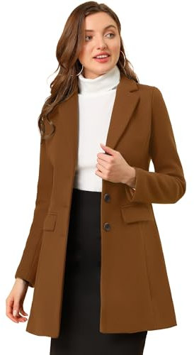 Allegra K Cappotto invernale da donna 2024, monopetto lungo, Marrone scuro, Large