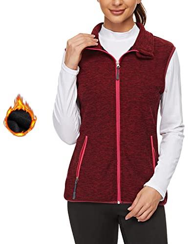 Soneven Gilet da donna in pile per attività all'aperto corto in pile da equitazione giacca senza maniche leggera antivento calda con chiusura lampo per corsa escursioni inverno Colore: rosso S