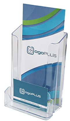 ogoPLUS DIN lang Wand-Prospekthalter Hochformat mit Visitenkartenständer Querformat, Prospektständer, Flyer-Ständer, Visitenkartenhalter, Prospektbox glasklar, Aufsteller Wandprospekthalter