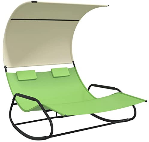 vidaXL Doppel Schaukelliege mit Sonnendach Schaukelstuhl Sonnenliege Gartenliege Liegestuhl Relaxliege Swing Liege Camping Relaxstuhl Grün Creme