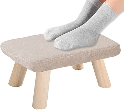GGoty Fußhocker Ottomane Holz Polsterstuhl Hocker für Schuhe mit Wohnzimmer Schlafzimmer mit 4 Beinen, abnehmbarer, waschbarer Bezug (35 x 25 x 20 cm, beige)