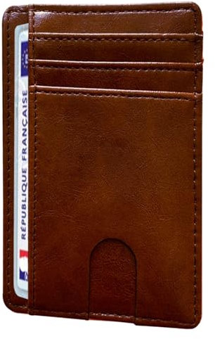 O³ Porte Carte identité française, Portefeuille Carte bancaire Anti piratage, en Cuir | Blocage RFID | Anti fraude, Anti piratage | Élégant et Minimaliste (S Marron)