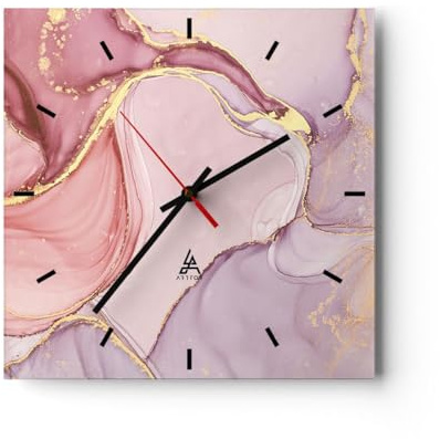 ARTTOR Moderne Glasuhr 30x30cm Quadrat Wanduhr Abstrakt Pastell - 4528 | Marmor Abstraktion Rosa Glas Analog Wanduhr Lautlos Wanddekoration Wohnzimmer Küche Wanddeko Küchenuhr Geräuschlos ARTTOR