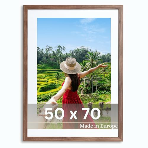 VictoR Bilderrahmen Passepartout Richter Braun in 50x70 cm mit 40x60 (A2) Passepartout - Fotorahmen Holz - Leiste: 25x20mm - Bilderrahmen 50x70 Braun