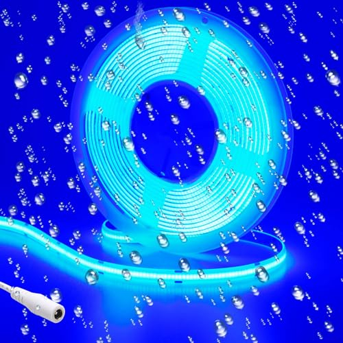 GOMING 24V COB LED Strip Blau LED Streifen IP65 Wasserdicht 2400LEDs 5M Hohe Helligkeit LED Band Selbstklebend für Garten Hinterhof Korridor Treppe Dekoration(Netzteil nicht Enthalten)