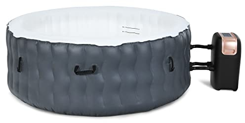 RELAX4LIFE 2240 W Aufblasbarer Massagepool, Runder Pool für Heizung & Bubblemassage mit Filtersystem & Luftpumpe, Elektrischer beheizter, mit Abdeckung für Wellness (Grau)