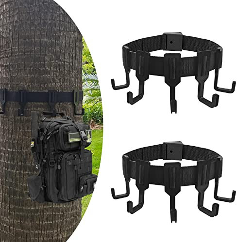 Sailortenx Treestand Strap Gear Hangers 2 Pack with 10 Large Hooks, Lightweight Multi-Hook Accessory Holder, Outdoor Tree Stand Bow & Gear Hanger for Hunting, Camping, Hiking