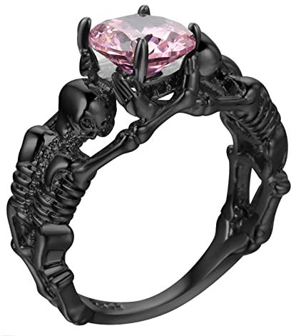 ANAZOZ Bague Femme Noire Têtes de Mort Tenant Zircone Rose Taille 62.5 Fantaisie