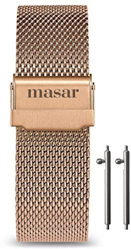 masar 20mm Mesh Rose Gold Universel Premium - Libération Rapide - Bracelet de Montre Maille Milanaise, Femme, Homme, Mesh Doré 20 mm LR Or Rose