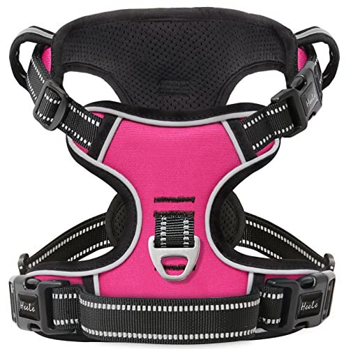 HEELE Harnais Chien, Harnais Anti Traction Réfléchissant Harnais pour Moyen Grand Chien avec Poignée Rembourrée, 1 Boucle sur la Sangle Droite de Cou Rendent Facile à Mettre et à Enlever, Fuchsia, M