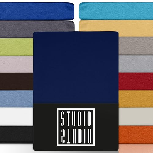 STUDIO Basic Spannbettlaken 200x200cm – Jersey-Spannbetttuch aus 100 % gekämmter Baumwolle – Marine – Öko-Tex Zertifiziert, bügelfrei & elastisch – für Matratzen 15–25 cm