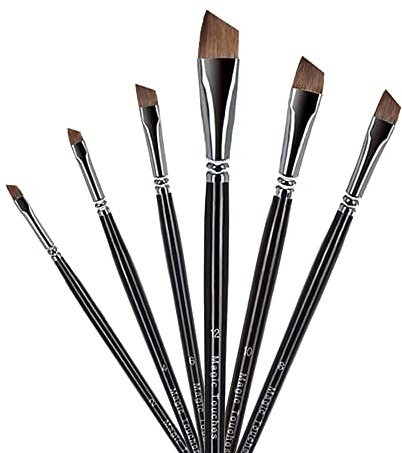 Magic Touches Lot de pinceaux d'artiste (6 tailles), pointe angulaire en martre naturel, meilleure absorption, flux le plus fluide pour aquarelle, huile, gouache, acrylique, fournitures d'art pour