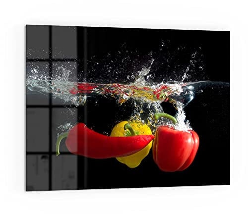 DEQORI Küchenrückwand Glas | Motiv Paprikaschoten im Wasser | 80x60 cm | Bad- oder Herd-Rückwand | Herdblende Spritzschutz für Küche & Badezimmer | Moderne Deko für Fliesenspiegel