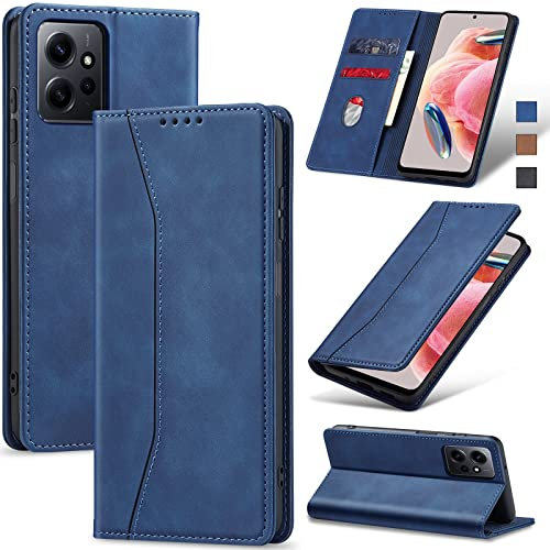 Jasonyu Coque pour Xiaomi Redmi Note 12 4G, Housse Etui en Cuir PU Portefeuille [Antichoc] [Magnétique] [Porte Cartes] [Stand Fonction] Flip Coque (Bleu)