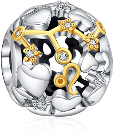 Annmors 925 Sterlingsilber Sternzeichen Bead Charms für Armband und Kette, für Pandora, Silber und Gold, Herz