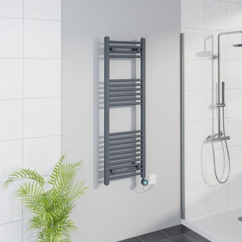 Warmehaus Smart WiFi Thermostatic Electric Bathroom Straight Heated Towel Rail Warmer Radiator with Timer 1200x400mm - Anthracite