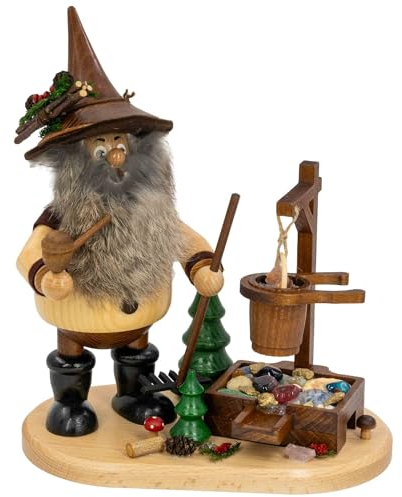 Drechselwerkstatt Uhlig DWU | Erzgebirgisches Räuchermännchen Räuchermann | Weihnachtsdekoration Handwerkskunst | Waldwichtel 25 cm | Erzwäscher