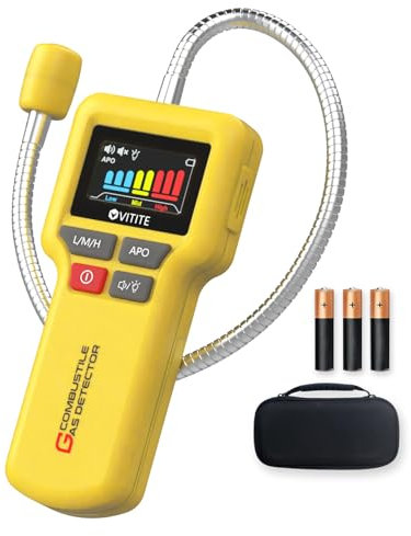 Gasleckmelder, VITITE Erdgas- und Propan-Detektor für Zuhause und Wohnmobil, mit beleuchteter flexibler Sonde, lokalisiert die Quelle von Brenngaslecks (inkl. 3 Batterien und Tasche