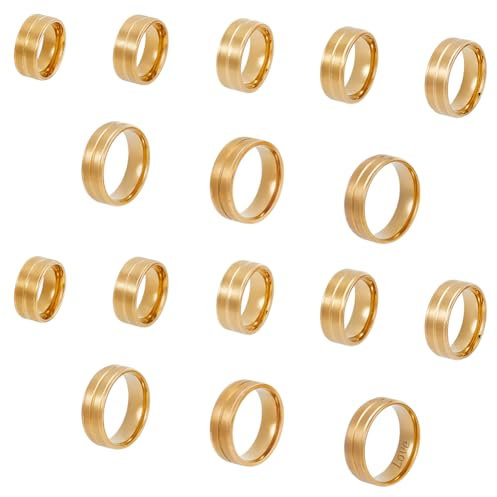 UNICRAFTALE 16 Stück 8 Größen Schlichte Bandringe Golden Matt Ehering Fingerring Schmal Gerillte Fingerringe Set Klassischer Schlichter Ring Für Die Schmuckherstellung als Geschenk