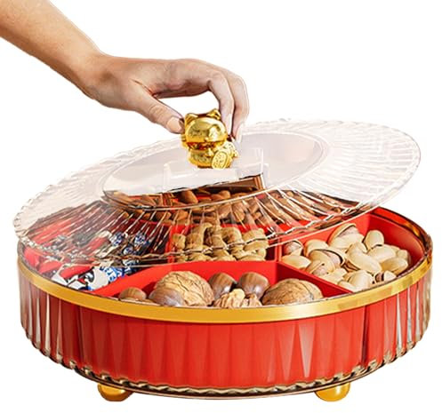 Qumiuu Organizer per frutta secca | Vassoio portatile girevole per spuntini da tavolo | Ciotole da portata multifunzione con coperchio, divertenti piatti da portata divisi