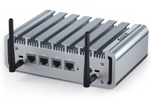 STRHIGP Firewall Mini PC N100(bis zu 3,4GHz), 8GB DDR5+128GB NVMe SSD, 4x2.5GbE i226-V LAN Micro Firewall Appliance Lüfterloser PC OPNsense Hardware VPN AES-NI Linux 4×USB HD+DP WiFi VESA Mount