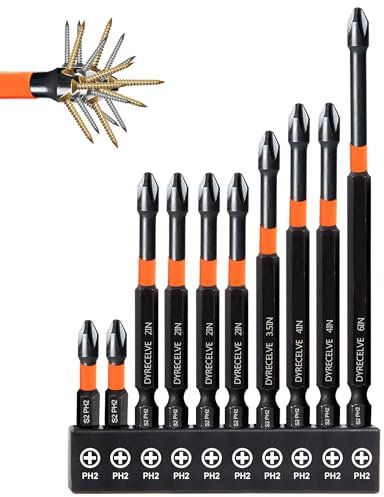 10-Pack Phillips Bits #2 Impact Magnetic, 1-Inch to 6-Inch Long Phillips Head Drill & Screwdriver Bits, PH2 Premium S2 Steel 1/4 Hex Shank for Impact Drivers, Professional & DIY Use