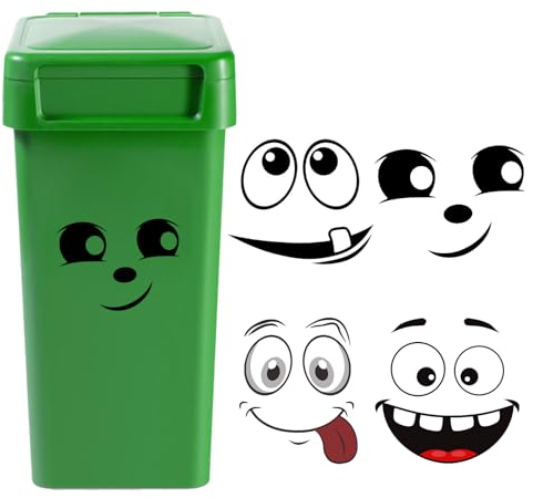 Cosysparks Funny Wheelie Bin Stickers, 4 Sheets Cartoon Expressions Bin Stickers for Wheelie Bins Dustbin Stickers Eyes and Mouth Self Adhesive Decorative Wall Stickers (B)