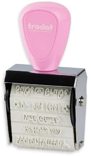 Trodat 1129 Creative Mini Stempel Pink, NETTE BOTSCHAFTEN, zum kreativen Gestalten – 12 Abdrucke, Deutsch, Kreativstempel