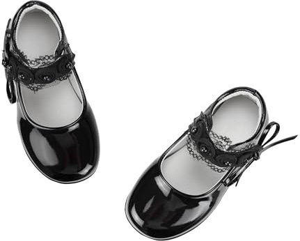 TRIWORIAE-Scarpe Mary Jane Eleganti per Ragazze Scarpe Ballerine Basse con Fiocco Pizzo Bianche e Nere per Matrimonio, Festa, attività, Scuola Nero 26