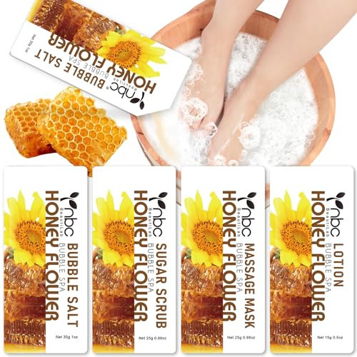 nbc BeautiLab Fußmaske: Blasensalz, Zuckerpeeling, Massagemaske, Massagelotion in einer Box, 4 Schritte Fußpflege zur Entfernung von Hornhaut, Fussbad Zusatz für Rockene Füße (1 Set, Honig)