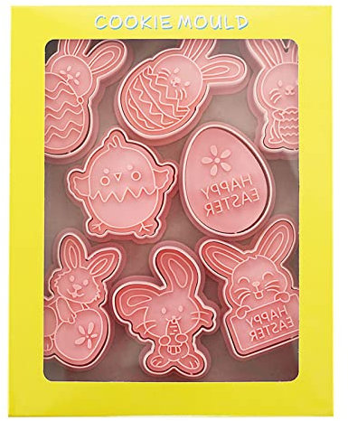 Set mit 8 Oster-Keksformen, Ei, 3D-Plätzchen-Stempel, Backen, Gebäckausstecher, Presse, handgefertigt, Keksformen