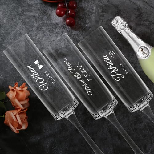 Flûte à champagne avec gravure personnalisée/nom texte - Verre à champagne gravé - Cadeau d'anniversaire, mariage, fiançailles, Nouvel An, Noël (style D)