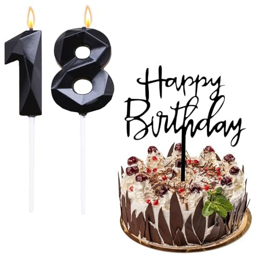 Bolosa Geburtstagskerzen - Zahlen 18, Torten Deko für Mädchen 18. Geburtstag, Happy Birthday Tortendekoration (Schwarz)