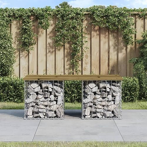 CCCINER Banc de Jardin Design Gabion 103x44x42 cm Bois de pin imprégné,Banc de Jardin en Bois imprégné avec Base en Gabion Idéal pour espaces limités Mobilier de Jardin