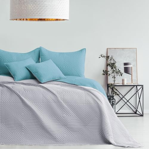 texpot Bettüberwürf 220 x 240 cm blau-grau Tagesdecke zweiseitig Ultrasonic Steppung