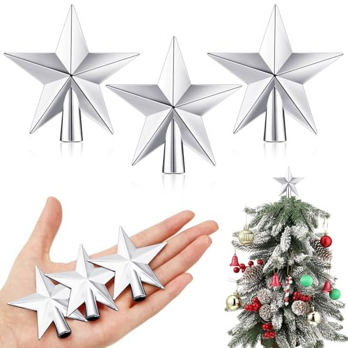 Hanaive 3 Pcs Small Christmas Tree Toppers - Mini Star Tree Topper for Small Christmas Ornaments Holiday Decorative Tree Star for Xmas Home Decor (Silver, 2.36 Inch)