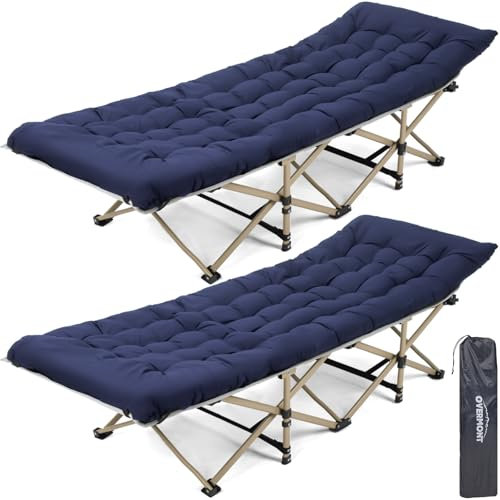 OVERMONT Klappbar Feldbett mit Matratze - Faltbar Campingbett 2PCS 190 x 71 x 36 cm - bis 250kg Belastbar - 2400D Oxfordgewebe mit Seitentasche Tragetasche für Camping Garten Büro Blau