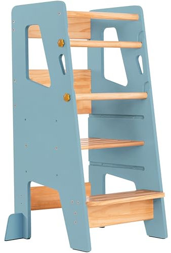Stehturm für Kleinkinder – Sicherer Montessori-Tritthocker für Kleinkinder, perfekter Turm zum Erlernen neuer Fähigkeiten – idealer Helfer für kleine Kinder in der Küche – Blau