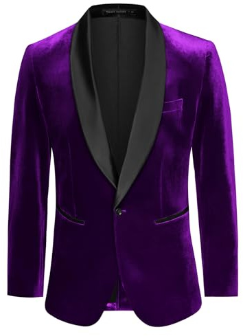 Men’s Blazers Suits Slim Fit One Button Long Sleeve Velvet Blazer Jacket Casual Blazers for Chrismtas M Purple