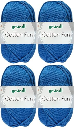 4x50 Gramm Gründl Cotton Fun Häkelgarn aus 100% Baumwolle inkl. Anleitung für Einkaufsnetz (10 Royalblau)