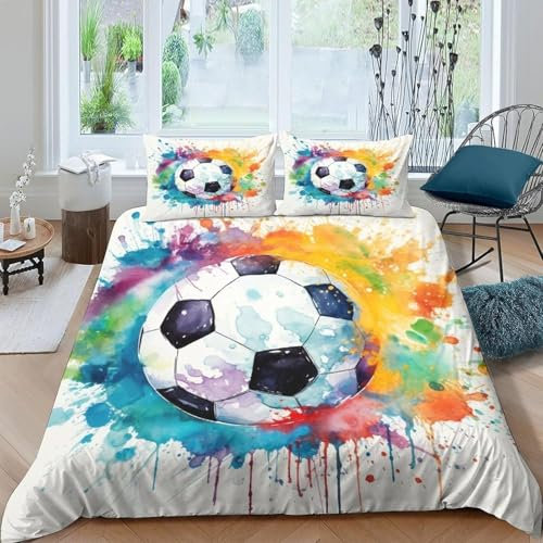 YZQGLHP FußBall Bettwäsche 135x200 Malerei, Wendebettwäsche & Zimmer Deko, Weiche Microfaser Bettbezug Set 2 Teilig, 2 Kissenbezug 80x80, mit Reißverschluss