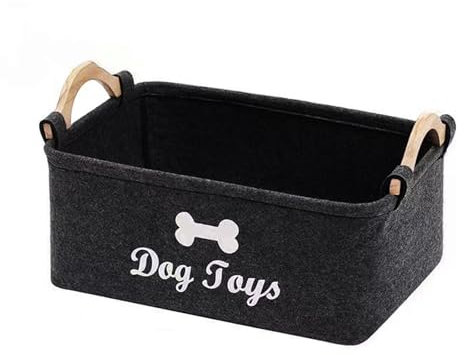 INHEMING Puppy Toy Box Storage Basket, Puppy Toy Storage Box,Toy Box Large Dog Toy Basket for Organizing Pet Toys, Blankets, Leashes 38cm x 25cm x 18cm Black