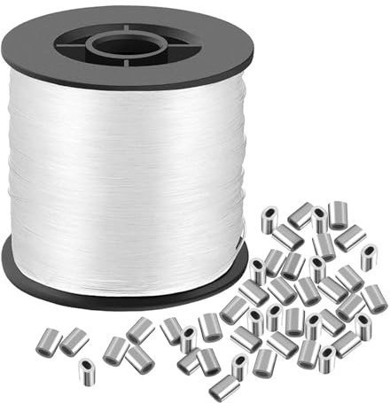 200M Clear Fishing Line, Invisible Nylon Fishing Wire, Clear String Fishing Line with 120 Pcs Crimping Sleeves, Fishing Wire for Hanging Crafts Picture Decoration Saltwater Freshwater Fishing Balloon